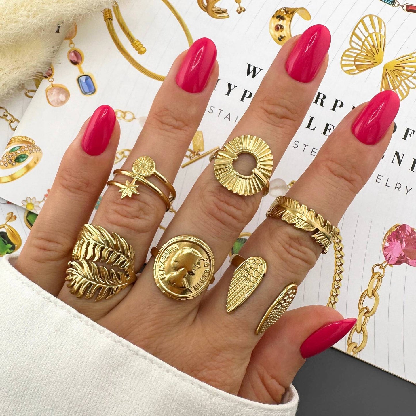 18K gold plated Stainless steel Flower finger ring, Intensity