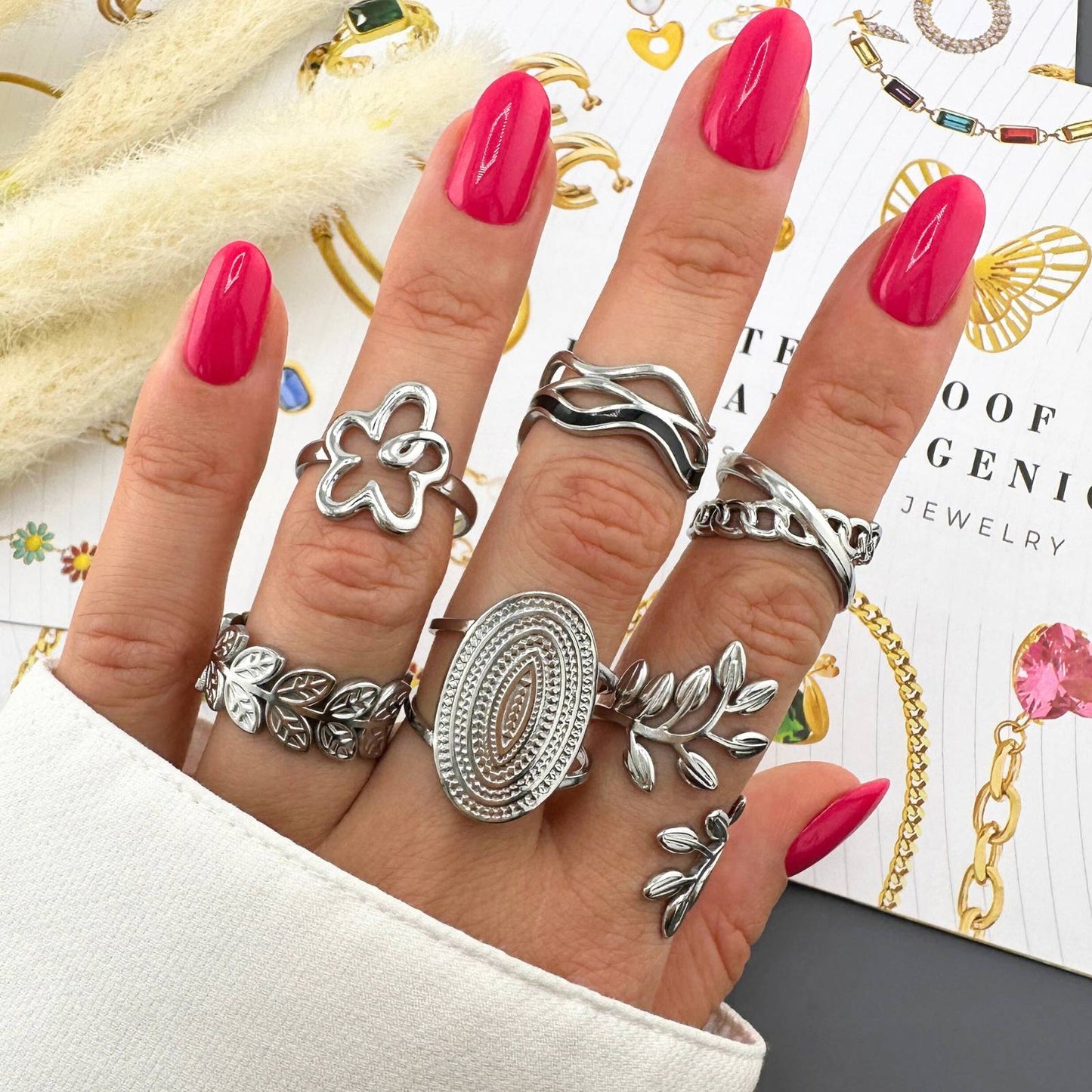 Stainless steel Leafs finger ring, Intensity