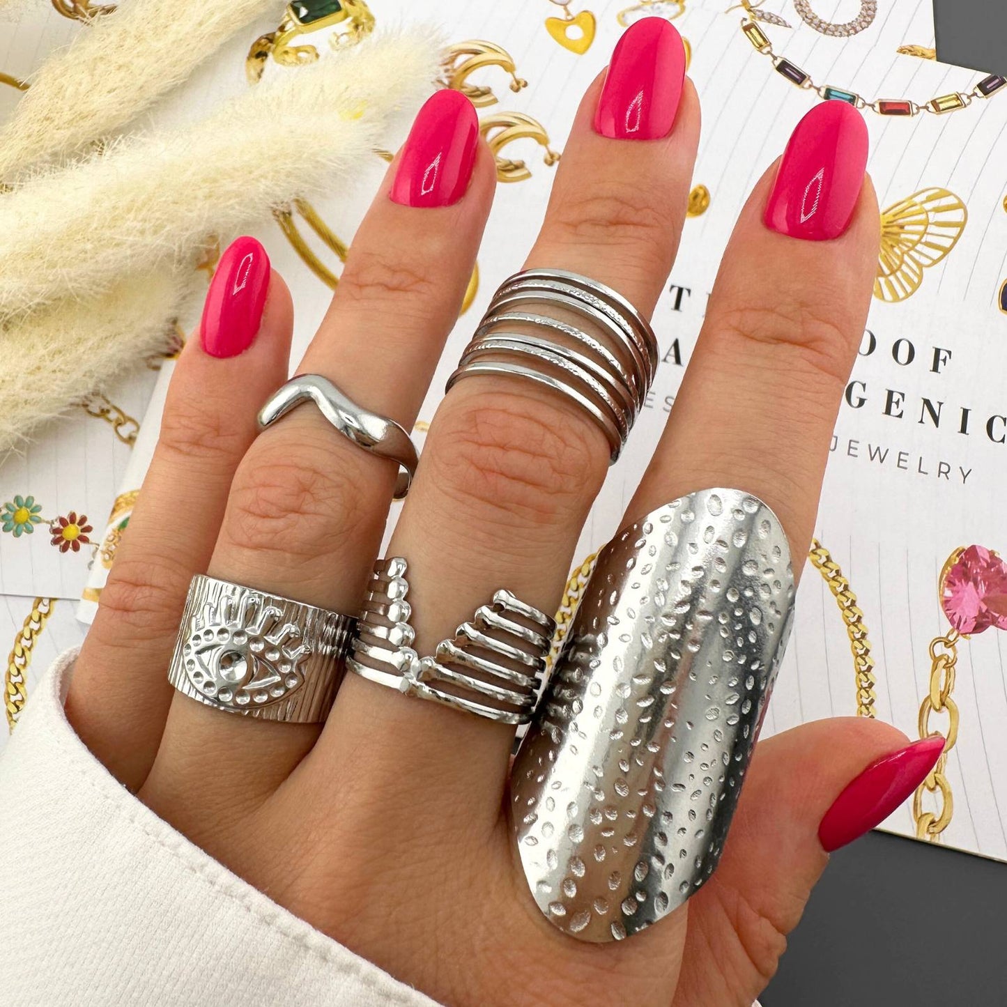 Stainless steel Evil Eye finger ring, Intensity