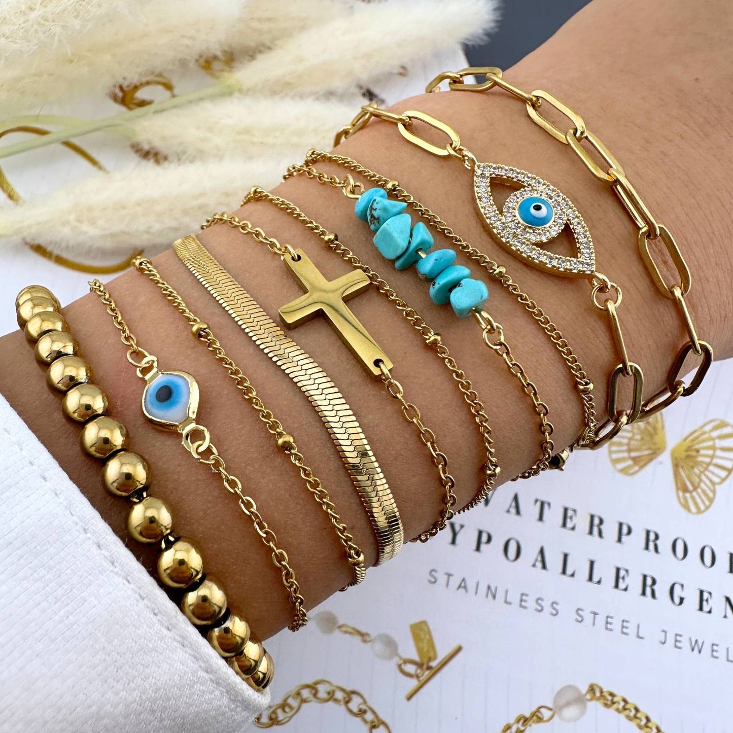 18K gold plated Stainless steel Evil Eye bracelet, Intensity