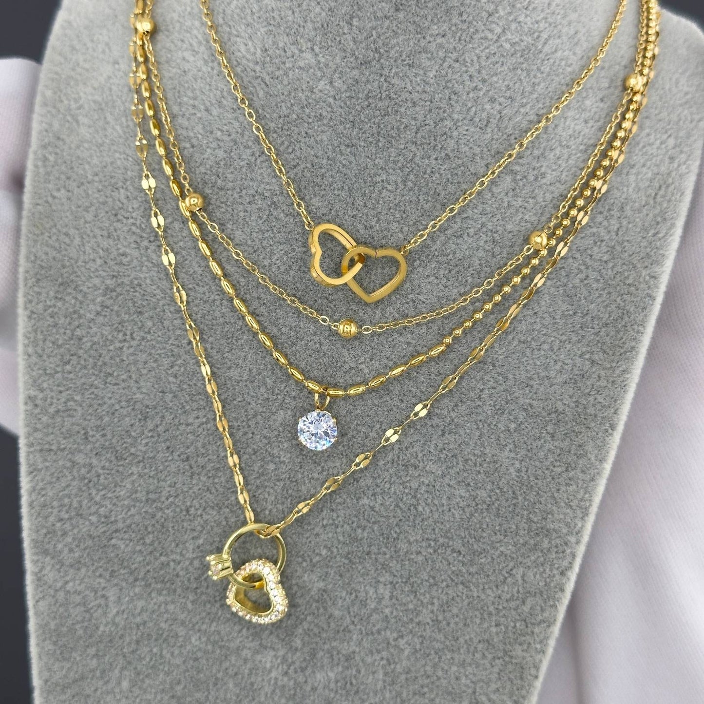 18K gold plated Stainless steel Hearts necklace, Intensity