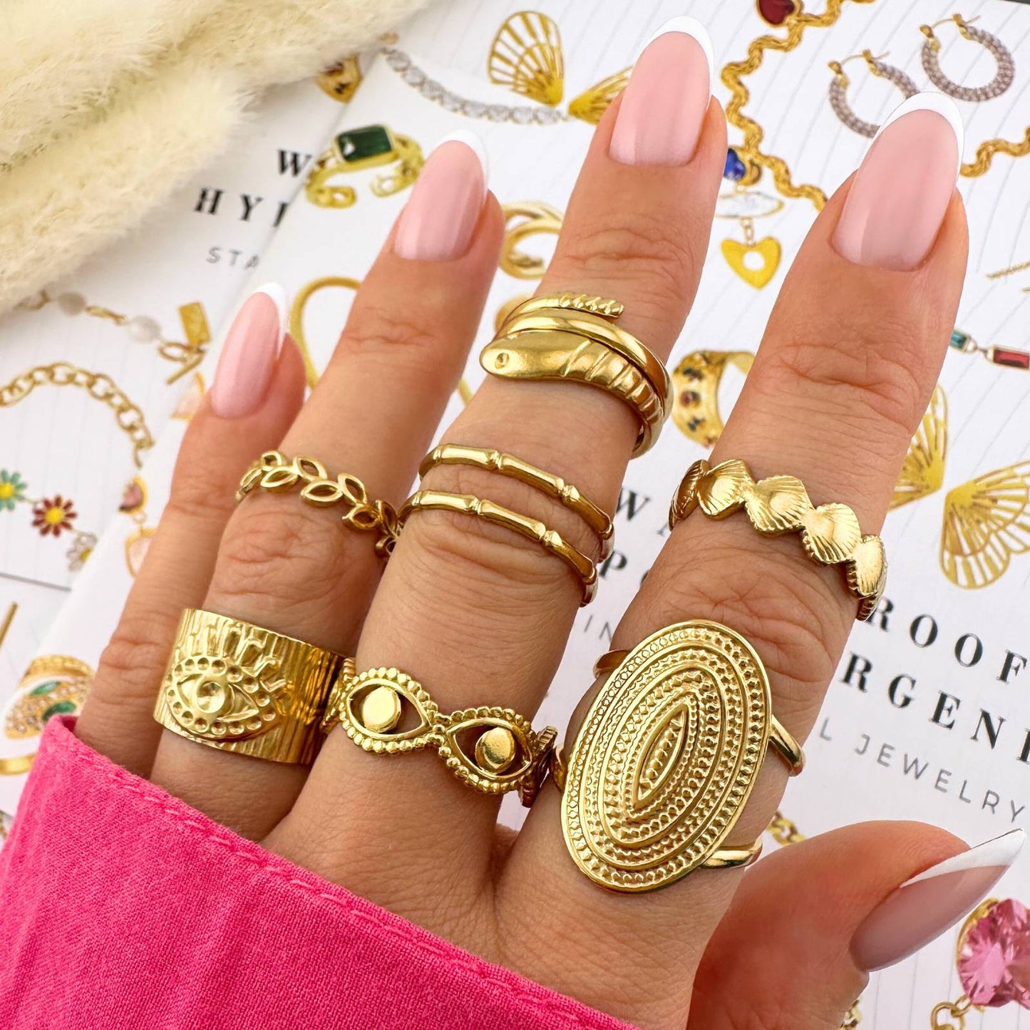 18K gold plated Stainless steel Seashells finger ring, Intensity