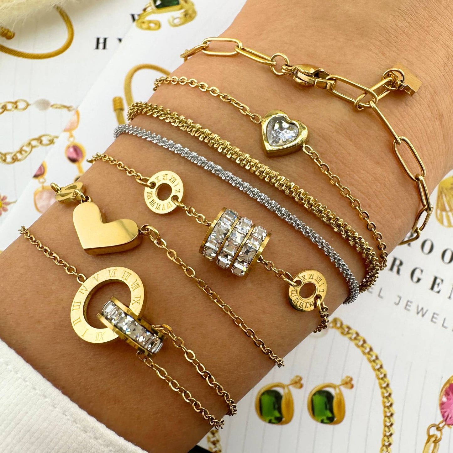 18K gold plated Stainless steel Hearts bracelet, Intensity