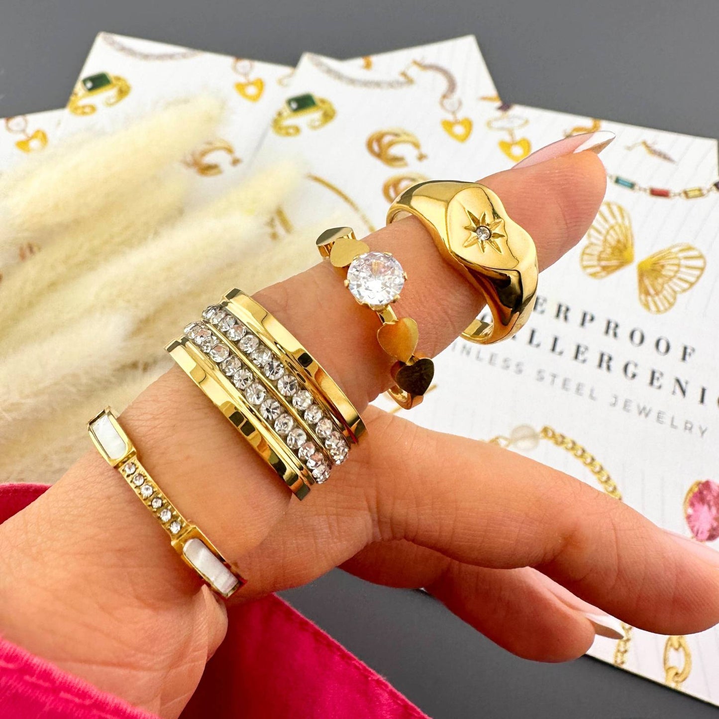 18K gold plated Stainless steel Hearts finger ring, Intensity