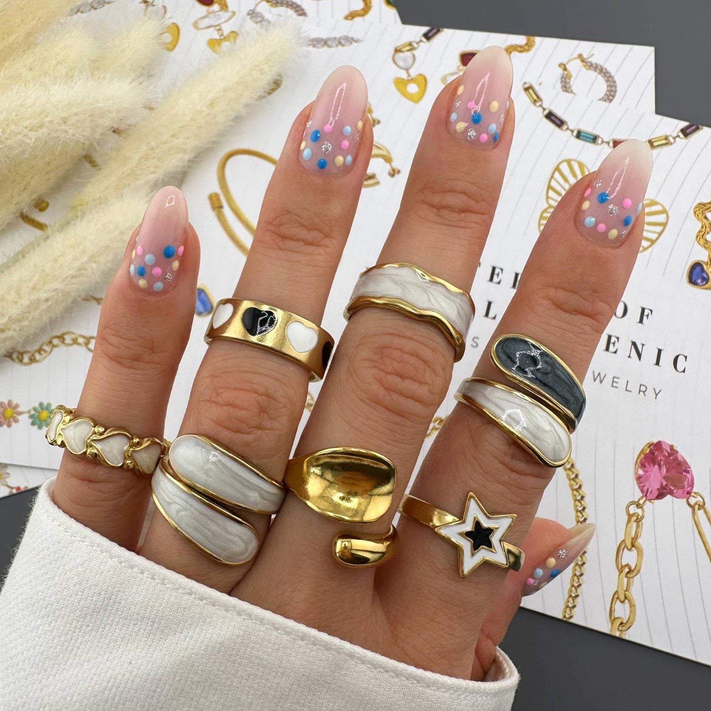 18K gold plated Stainless steel Hearts finger ring, Intensity