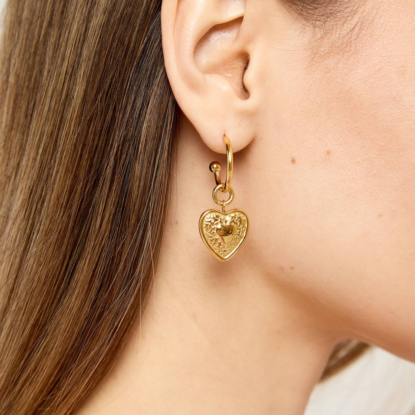 18K gold plated Stainless steel Heart earrings, Intensity