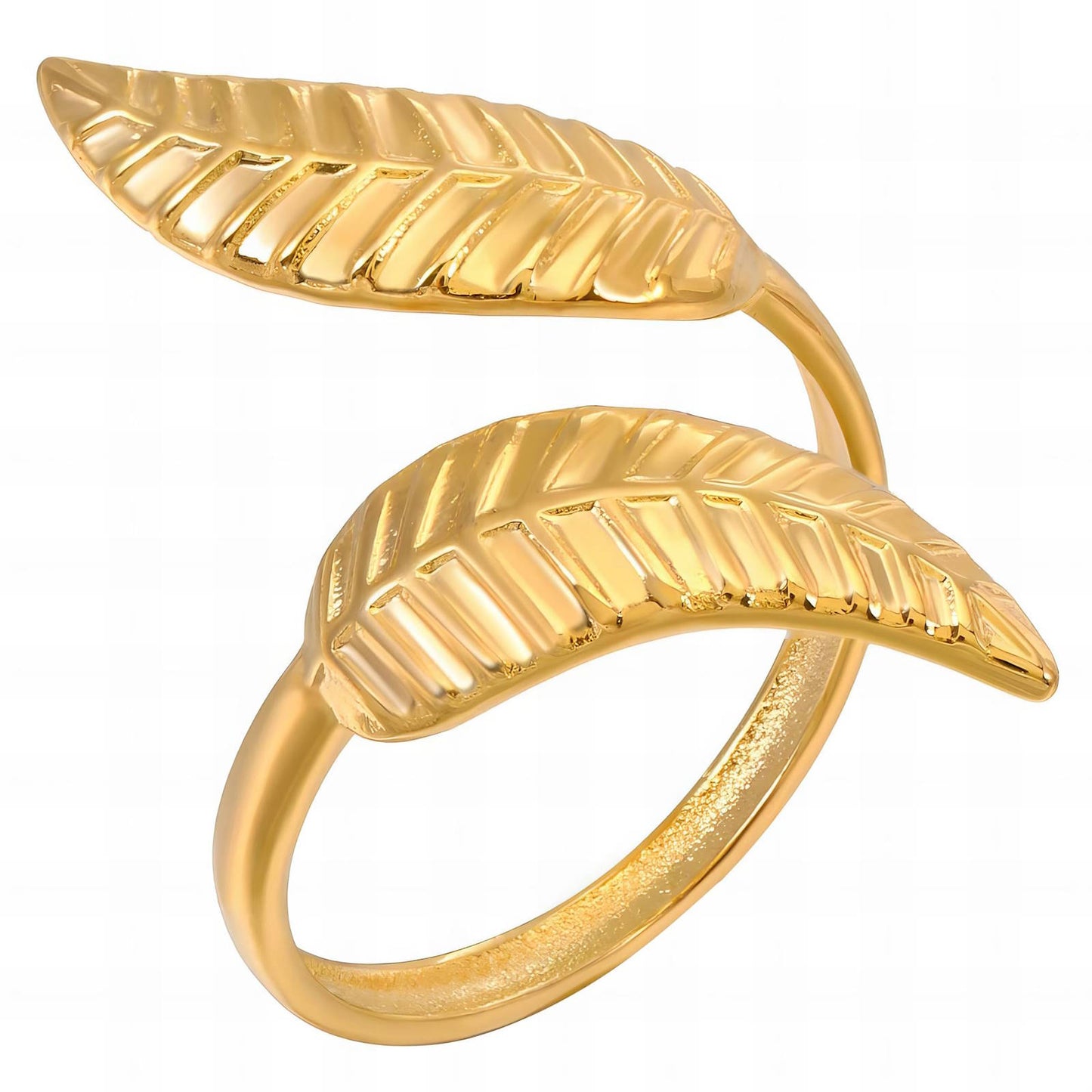18K gold plated Stainless steel Leafs finger ring, Intensity