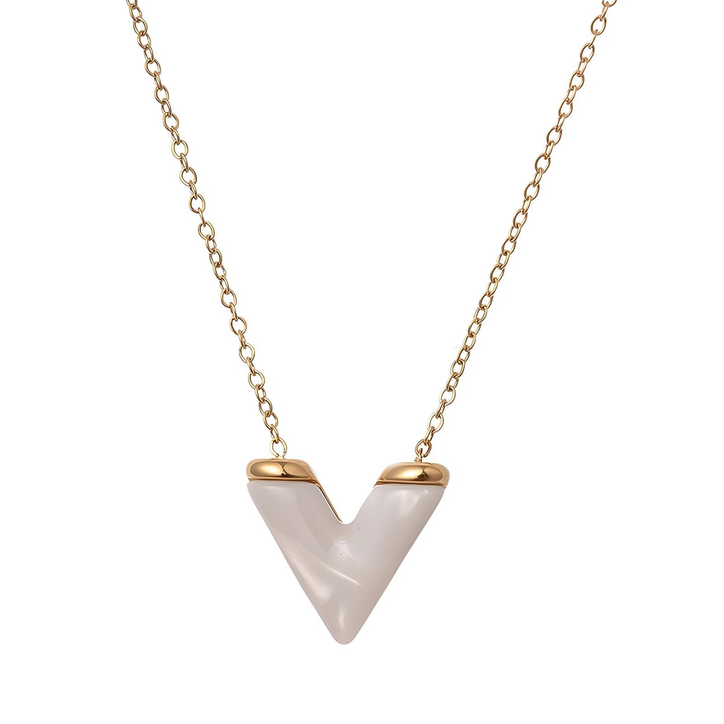 18K gold plated Stainless steel Letter V necklace, Intensity