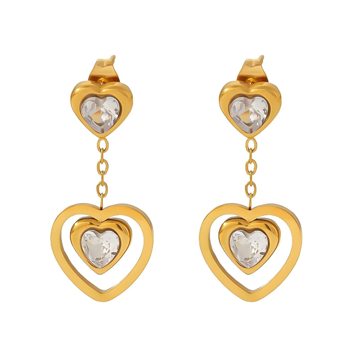18K gold plated Stainless steel Hearts earrings, Intensity