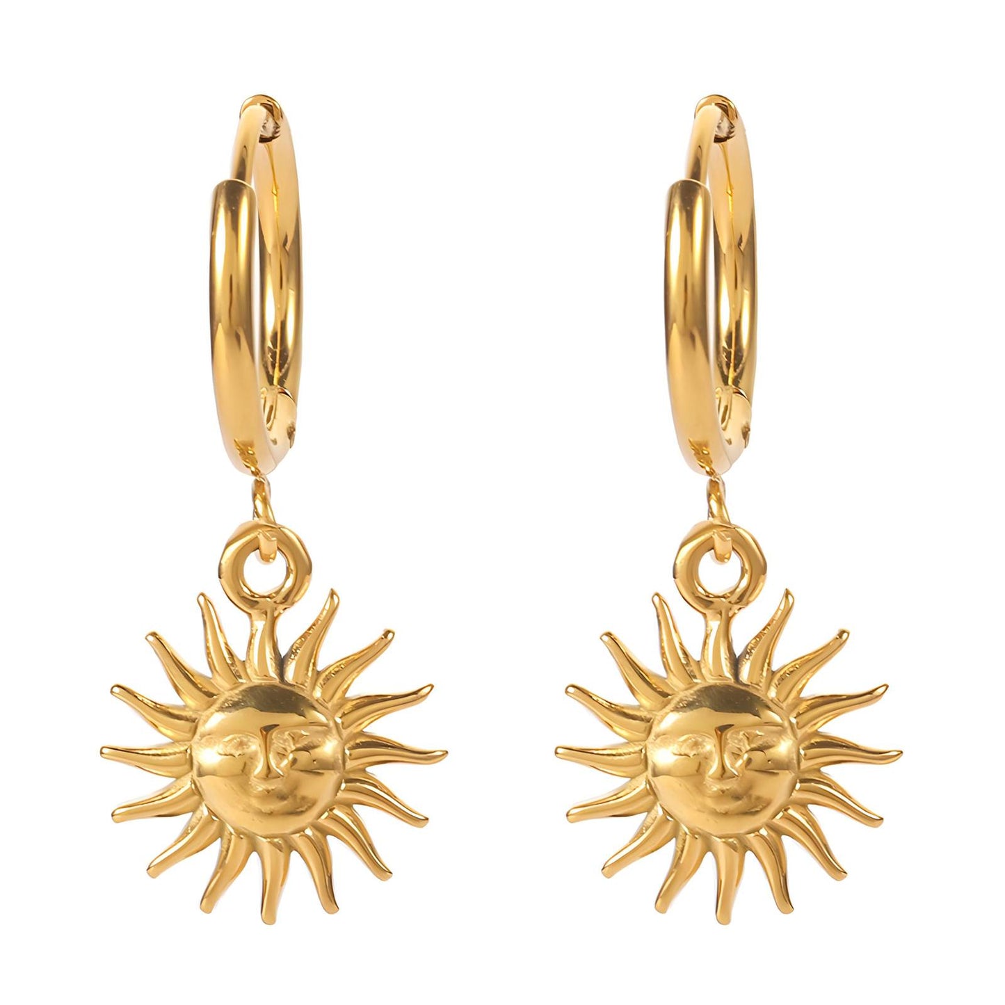 18K gold plated Stainless steel The sun earrings, Intensity