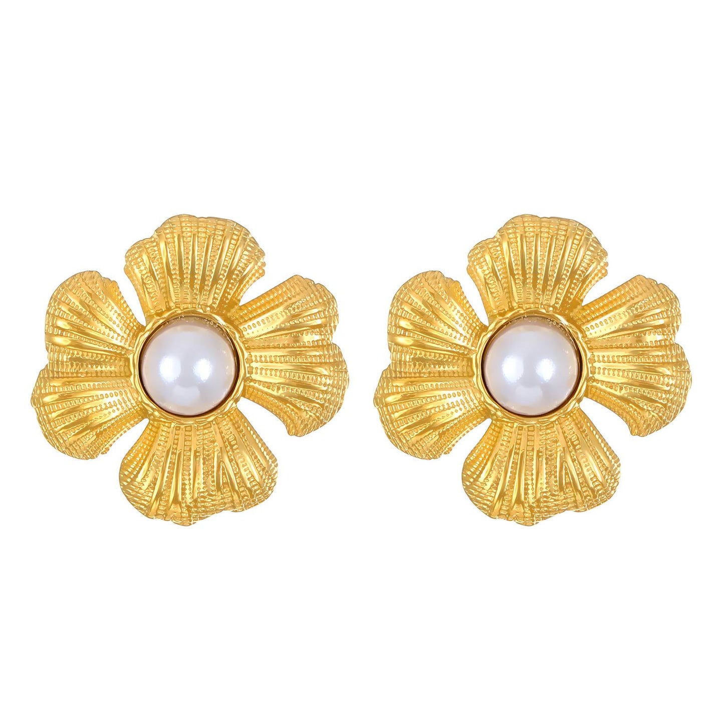 18K gold plated Stainless steel Flowers earrings, Intensity