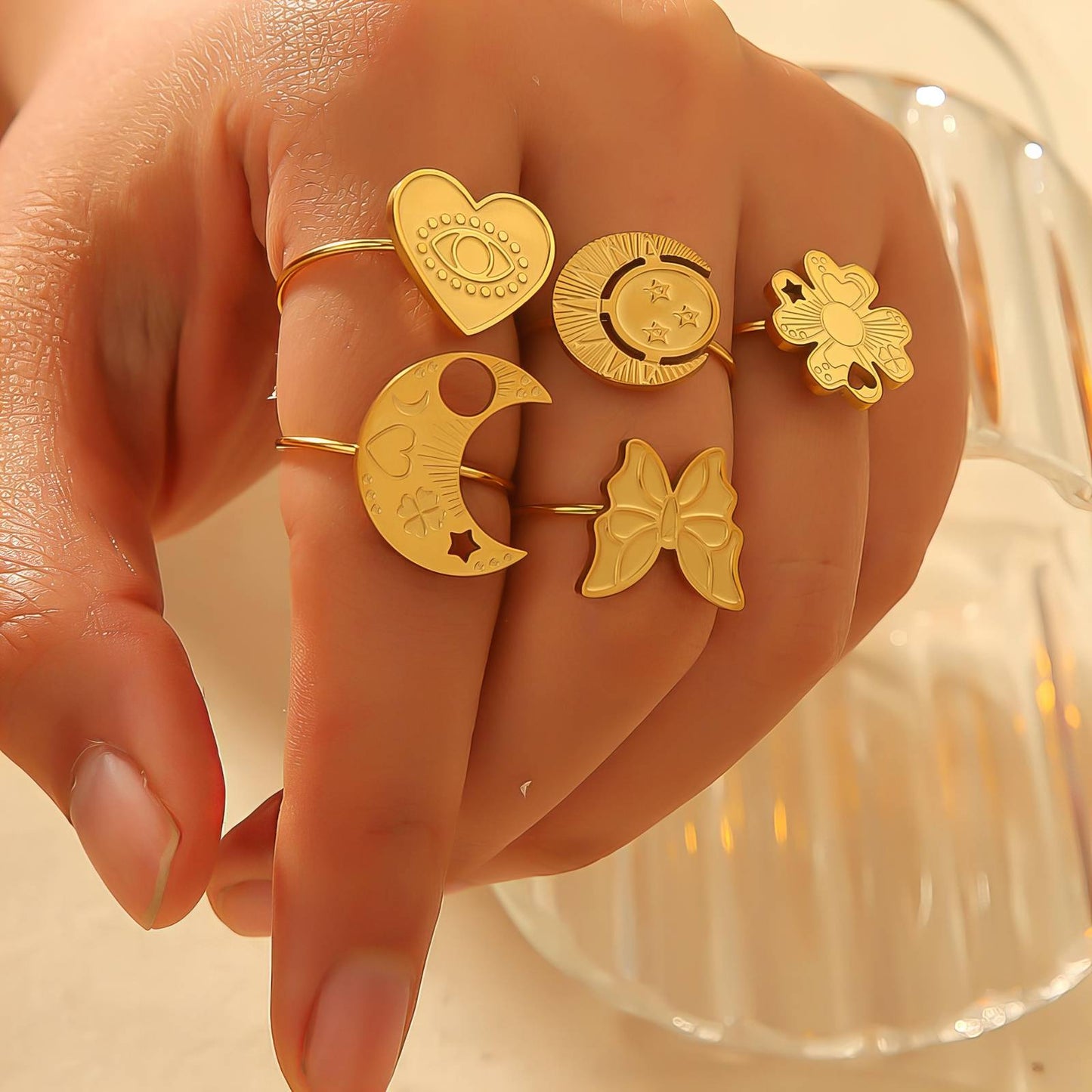 18K gold plated Stainless steel Heart finger ring, Intensity