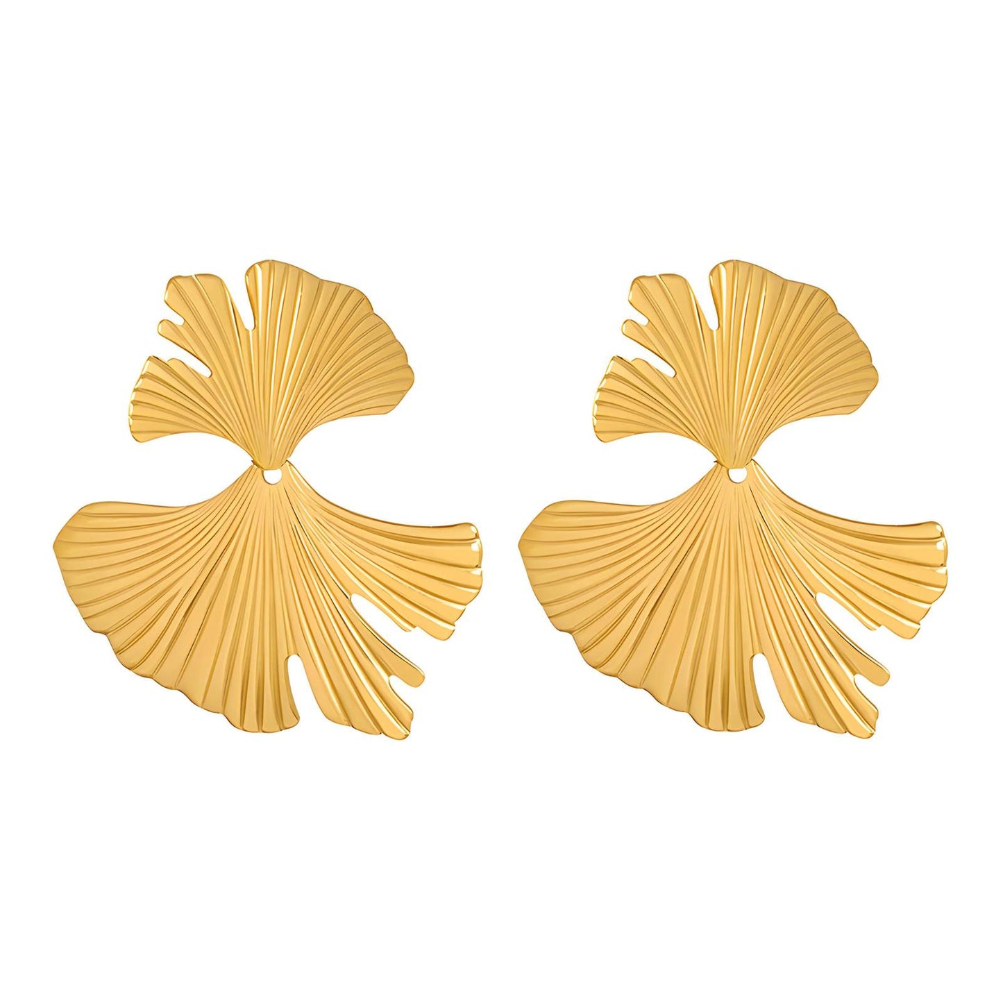 18K gold plated Stainless steel Ginkgo leaf earrings, Intensity