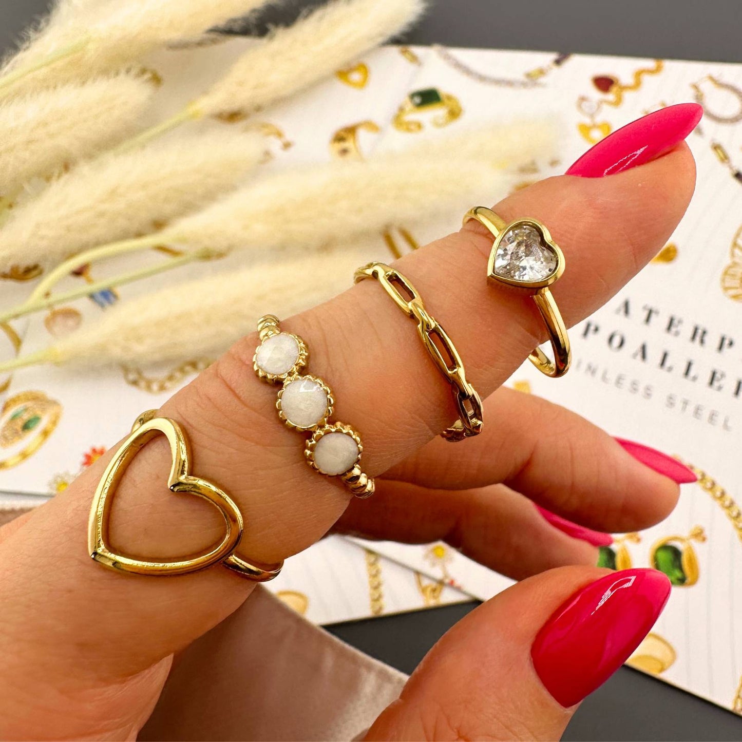 18K gold plated Stainless steel Heart finger ring, Intensity