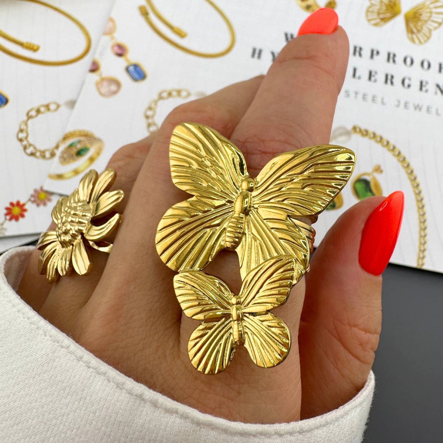 18K gold plated Stainless steel  Butterflies finger ring, Intensity