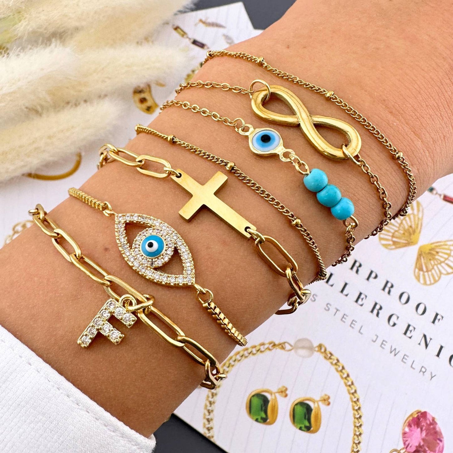 18K gold plated Stainless steel  Evil Eye bracelet, Intensity