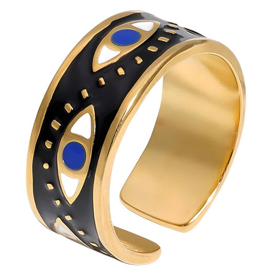 18K gold plated Stainless steel  Evil Eye finger ring, Intensity