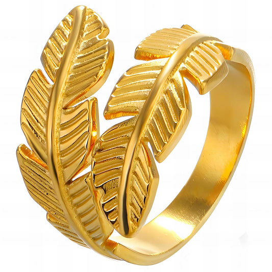 18K gold plated Stainless steel  Leafs finger ring, Intensity