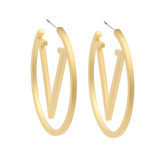 18K gold plated Stainless steel  Letter V earrings, Intensity