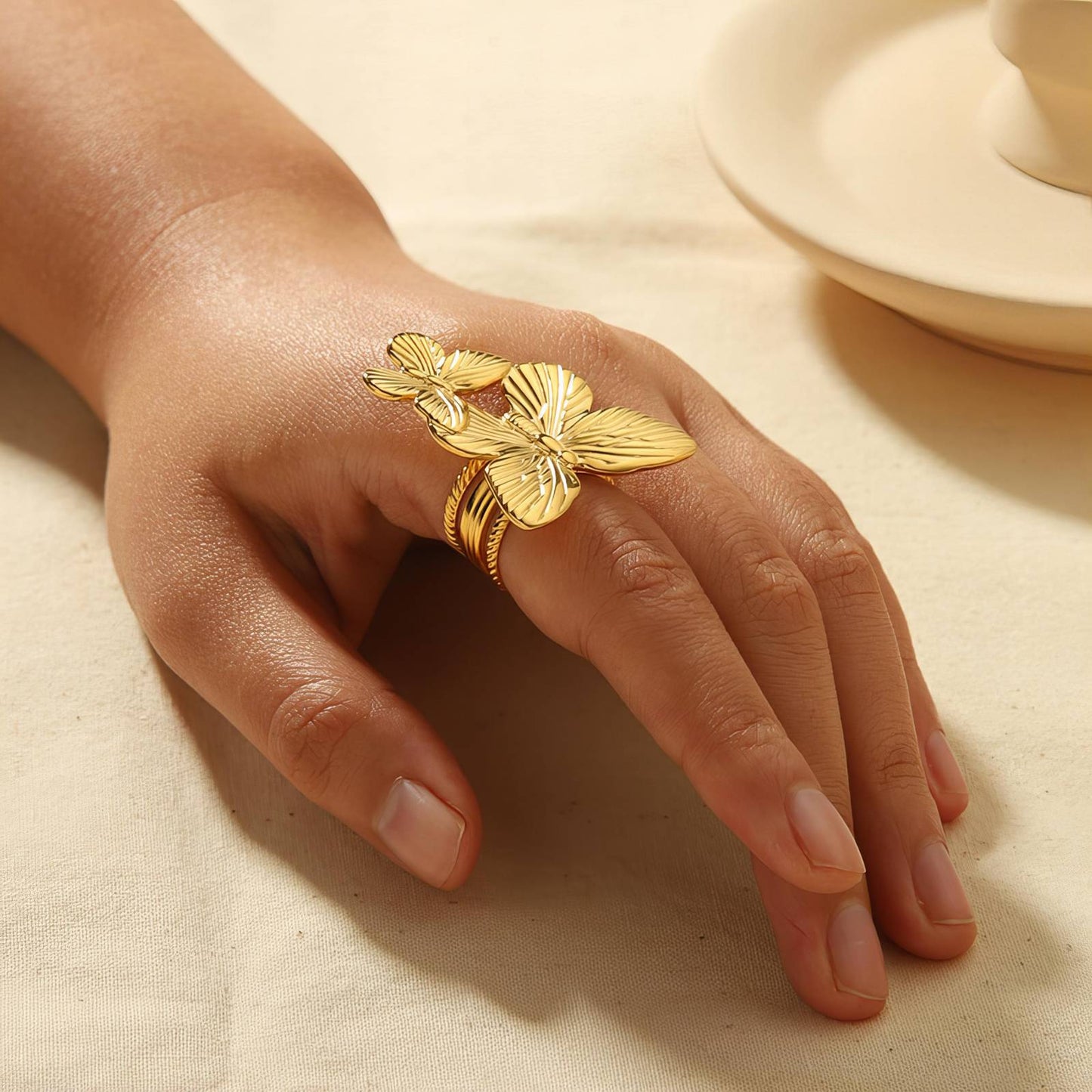 18K gold plated Stainless steel  Butterflies finger ring, Intensity