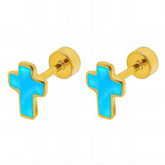 18K gold plated Stainless steel  Crosses earrings, Intensity